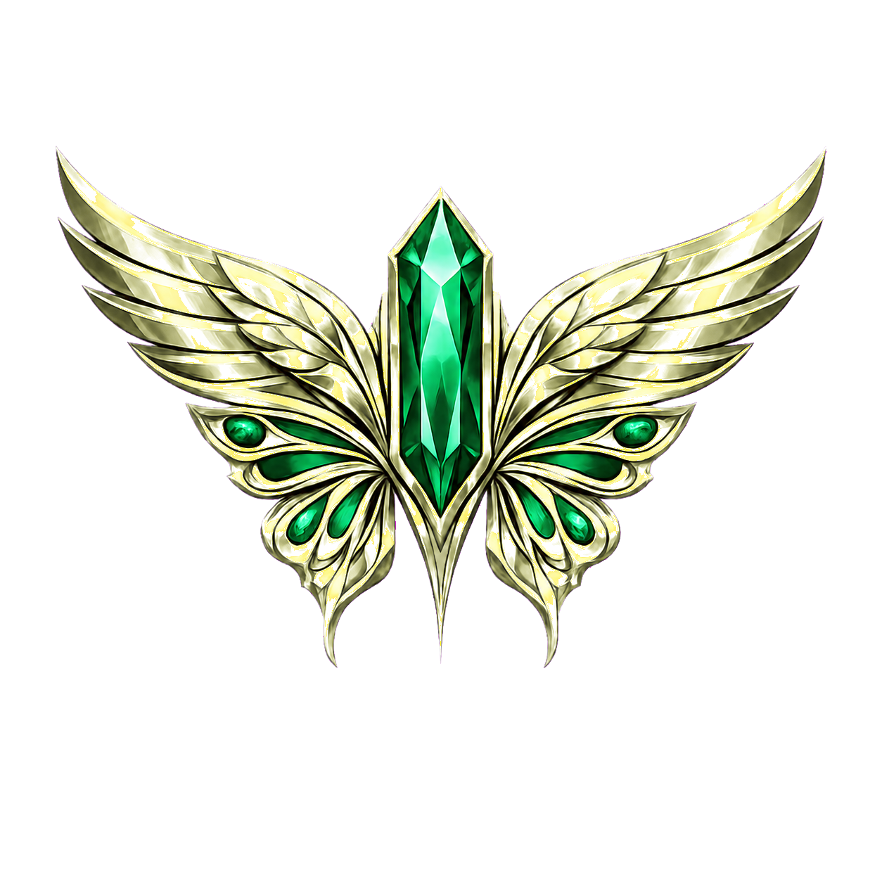 Kainat Shakir emerald and gold winged emblem